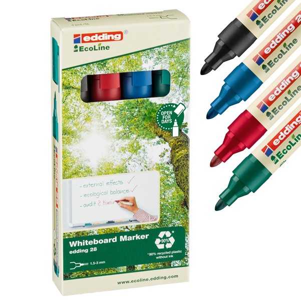 Marcatore per lavagne bianche 28 EcoLine - punta conica 1,50 - 3,00 mm - Edding