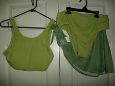 NEW Womens Ribbed Bikini 3 Pc Set w/ Sarong Ladies sz L green padded swimsuit