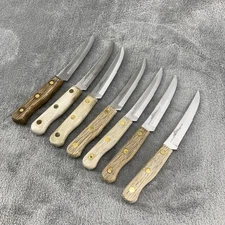 Vintage Old Homestead Lifetime Cutlery Steak Knives Lot Of 7 Wood  Handle Japan