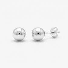 14k White Gold Hollow Ball Stud Earrings Sizes 3MM - 8MM