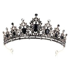 Black Tiara Crown for Women Evil Queen Princess Crowns Crystal for Cake Black B