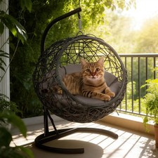 Cat Swing Bed with Stand,Rattan Cat Egg Chair with Cushion,Hanging Cat Bed for K