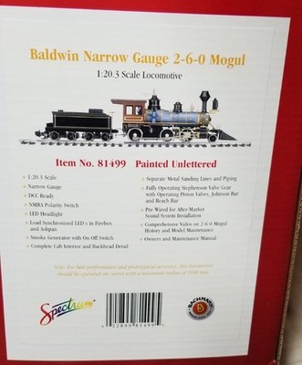 BALDWIN 2-6-0, Spectrum #81499 1:20.3 Painted Unlettered, BRASS GEAR INSTALLED