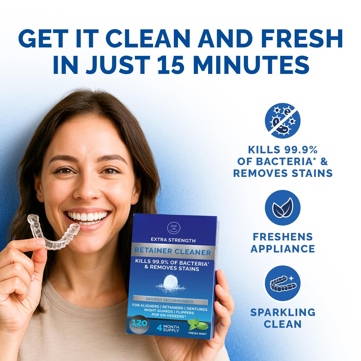 Retainer Cleaner Tablets for Invisalign Approved for Ultrasonic Cleaners -120...