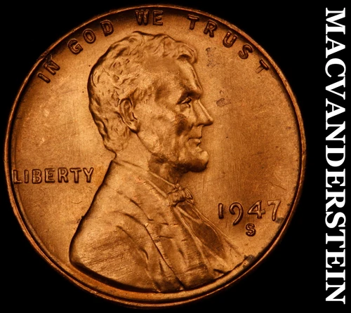 1947-S Lincoln Wheat Cent- Red- Choice Gem Brilliant Uncirculated Luster #J1996