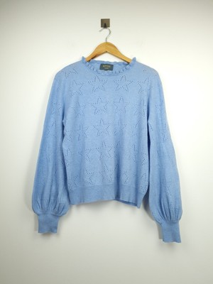Wyse ungetragener reiner Kaschmir Pullover Ballonärmel Sterne babyblau Gr. 2 UVP 275 