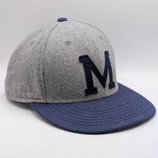 H&M Mens Adjustable Strap Back Hat Flat Brim Letter M Inital Gray Blue Cap OSFM