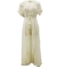 Tosca Sheer Bridal Chiffon Peignoir Robe Gown Split Front Pearl Buttons Size M