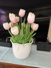 Martha Stewart Floral Arrangement Pink Tulips w/ Greens "NEW"