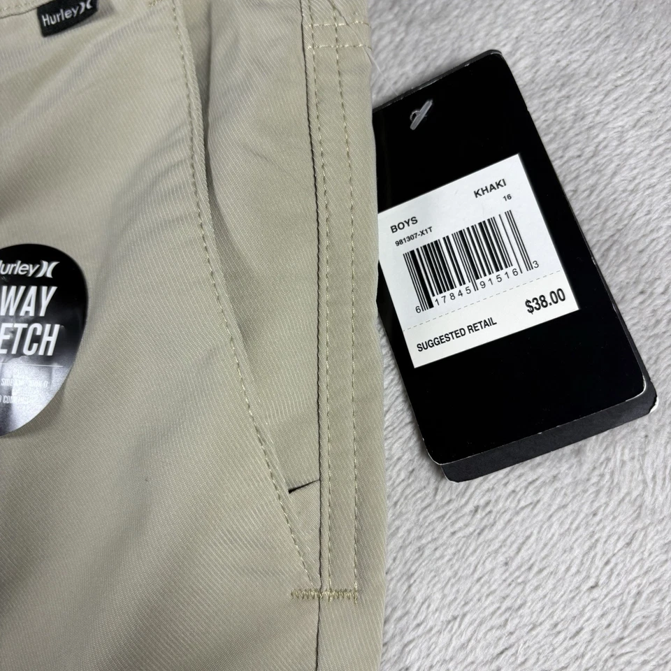Hurley Boys Size 16 Beige 2-Way Stretch Dri Fit Black Textured Shorts NWT #3162 - Image 4 of 4