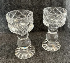 Pair of Cut Crystal Candle Holders by Block