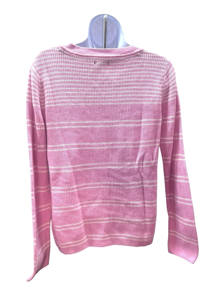 Suéter Polo EE. UU. Rosa Blanco Rayas Cuello en V Para Mujer Pequeño Preppy Y2K Old School Foto 4 de 4