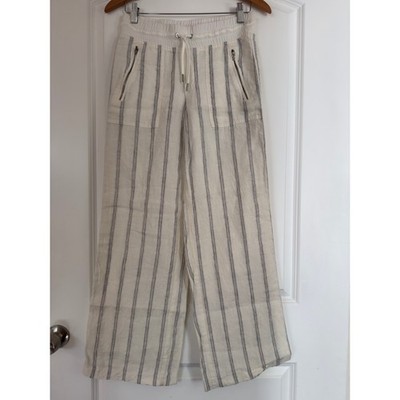 Athleta Cabo Tide Linen Wide Leg Pants Striped Drawstring - Size: 2
