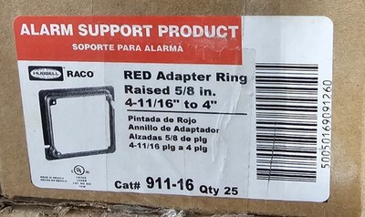 25- New HUBBELL RACO 911-16 Red Square Adapter Ring Raised 5/8'' Fire Alarm Plate
