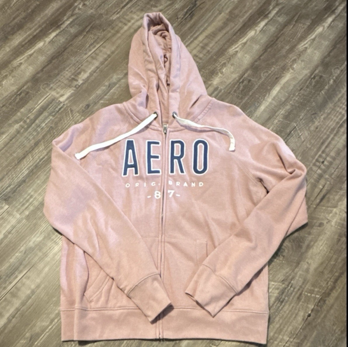 Aeropostale Men's Pink Full Zip Fleece Hoodie Size L