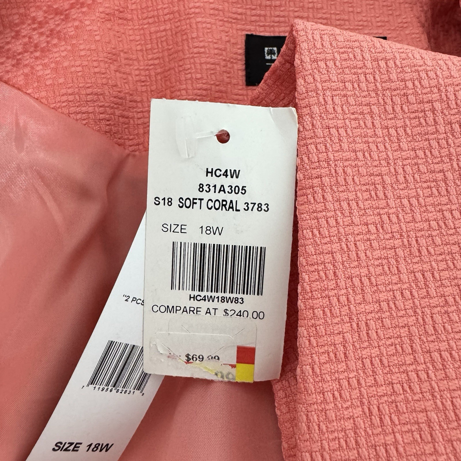 John Meyer Collection women's Long Blazer Soft Coral color collar size 18W