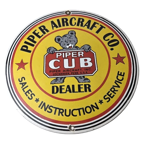 Vintage Piper Cub Aircraft Sign - Aviation Hangar Gas Airplane Porcelain Sign