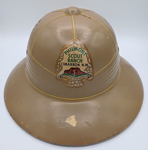 Vintage 1960s Boy Scouts Hard Safari Hat W/Stickers Philmont Ranch Afoot Afloat