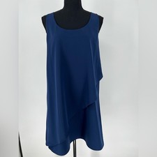 PETTICOAT ALLEY SAPPHIRE ASYMMETRICAL MINI DRESS SLIPS ON, SILKY FABRIC