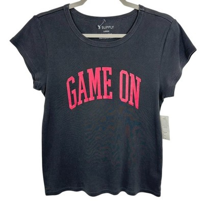 Z Supply Game On Cheeky Tee Charcoal Pink Graphic T Shirt Size Large NWT