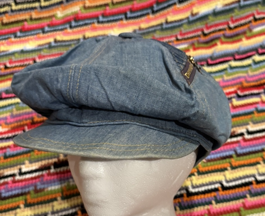 Vintage Faded Denim Cabbie Cap by Dorfman Pacific Retro Newspaper Boy Style  