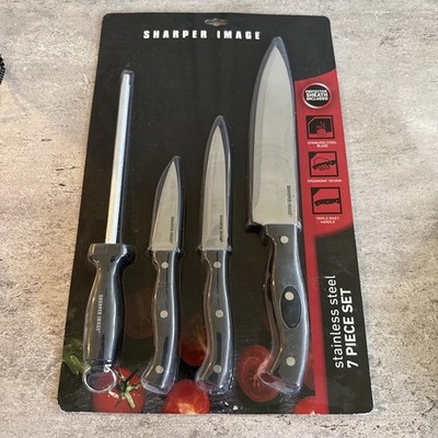 Sharper Image 7 PC Stainless Steel Knife Set 3 Knives 1 Sharpener & Sheaths