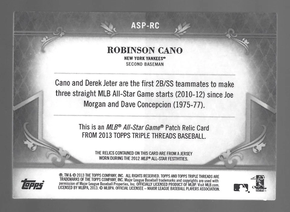 Robinson Cano 2013 Topps Triple Treads All Star Patches Triple Patch 3/9 💲 - Imagem 3 de 3