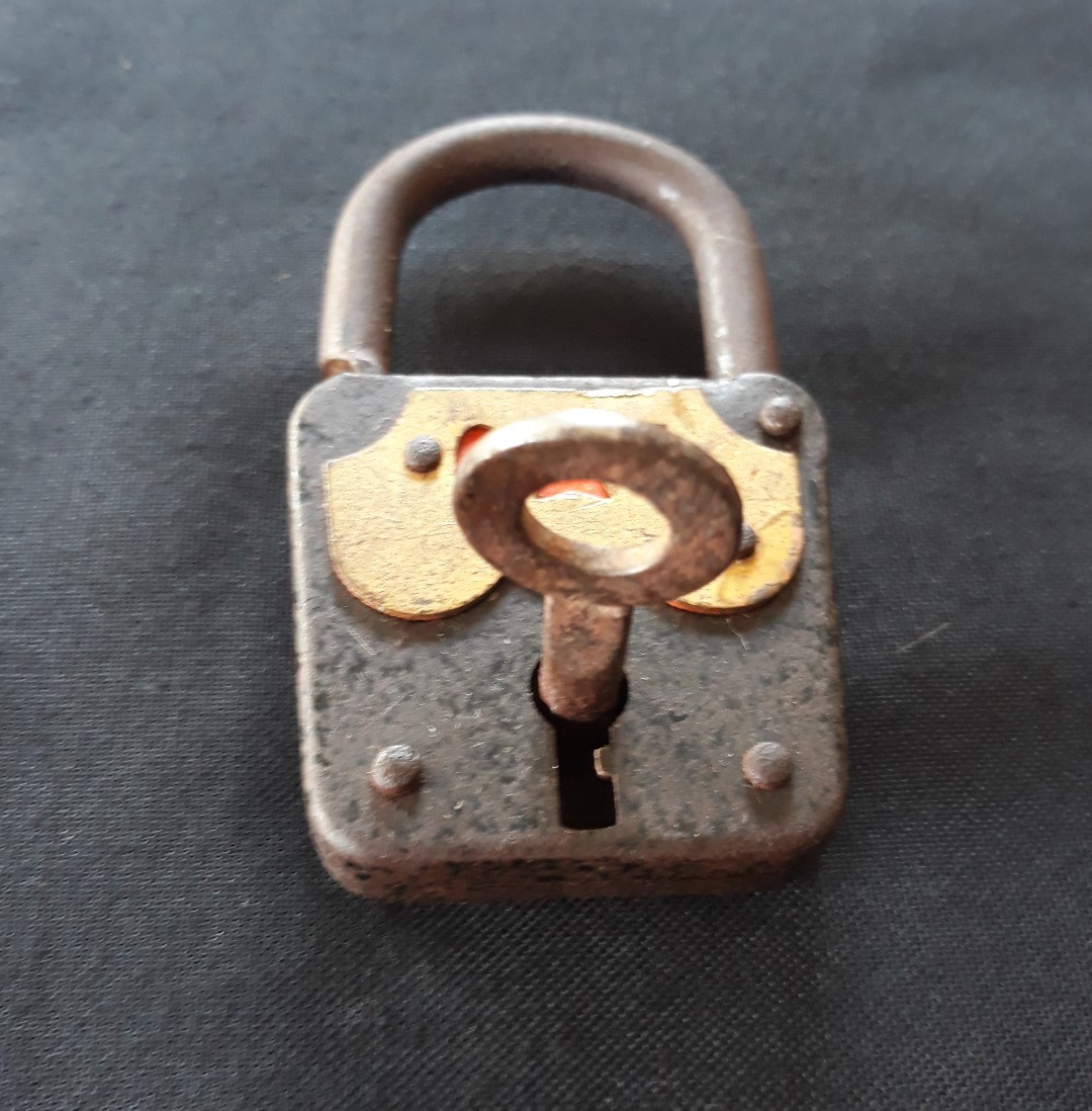 Vecchio Lucchetto E Chiave Vintage Antico In Ferro E Ottone - Foto 4