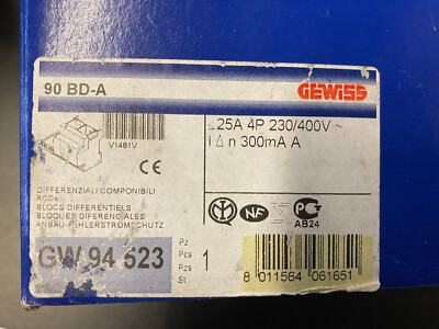 Gewiss GW94523 FI-Block Residual Current Trip Unit Anbaublock (New)