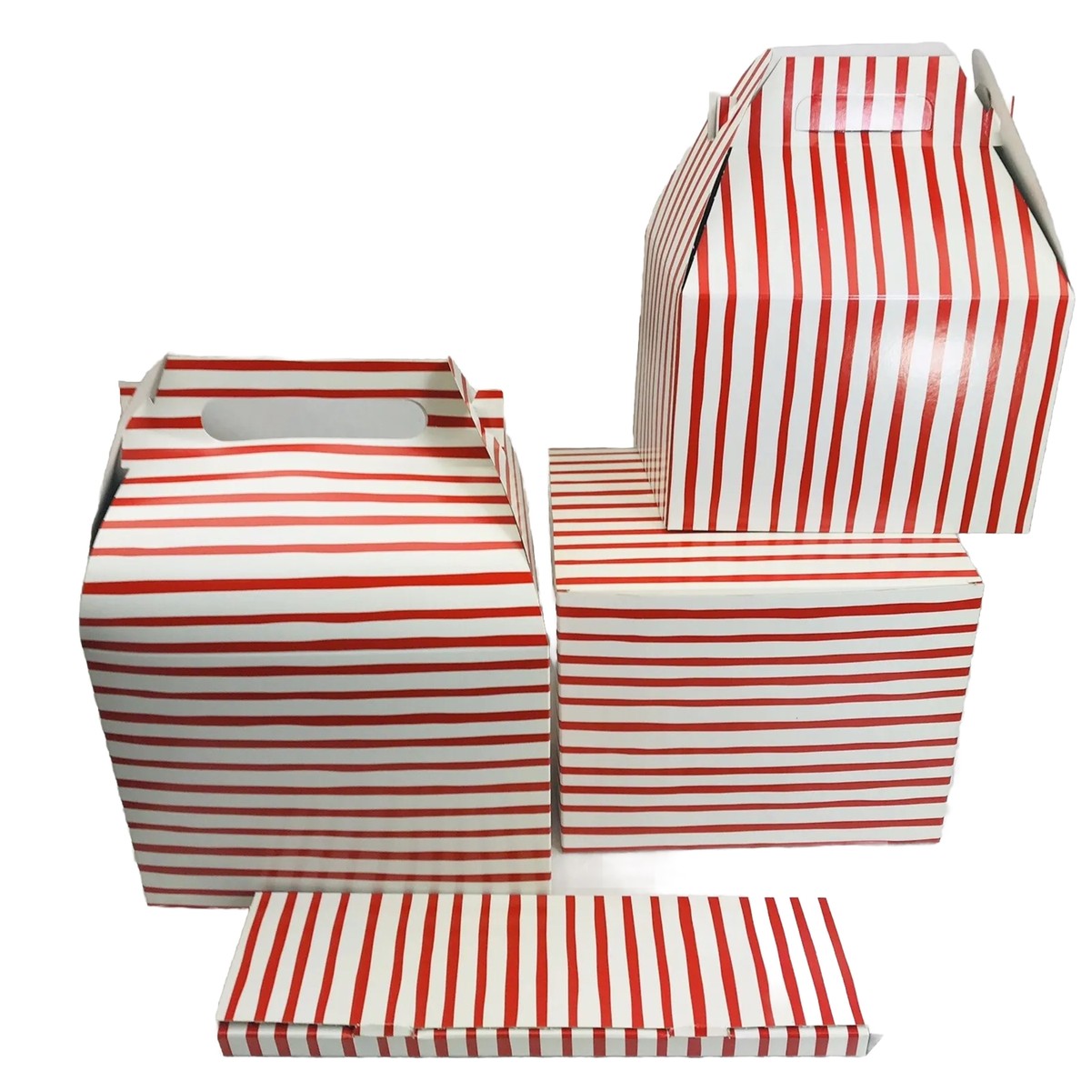 Lot of 8 Christmas Holiday Red & White Striped Gift Boxes Assorted