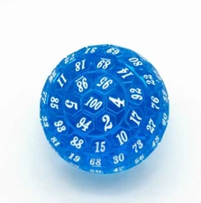 d100 Blue and White 100 Sided Die, D100 Game Dice, 100 Sides DnD RPG AD&D