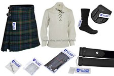 Men Scottish 9 Piece 8 Yards Kilt Outfit with Sporran, Gunn Tartan