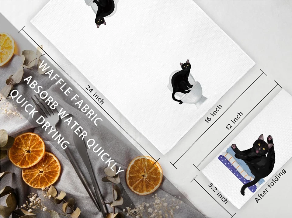 Juego de 4 toallas de mano para gato negro para baño - Toallas de mano para gato para amantes de los gatos, aprox. Foto 4 de 4