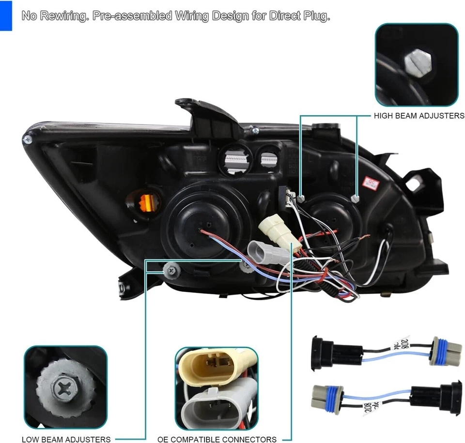 Fits 05-10 Scion tC Matte Black LED Halo Projector Headlights Lamps Left+Right - Image 4 of 4