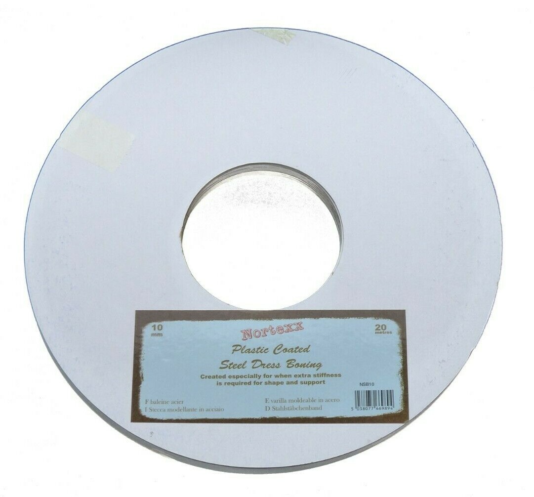 Nortexx White Plastic Covered Steel Boning - 10 mm x 20 m Reel