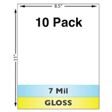 7 Mil Gloss Full Sheet (8.5" x 11") Laminates - 10 Pack - Use With Teslin ID