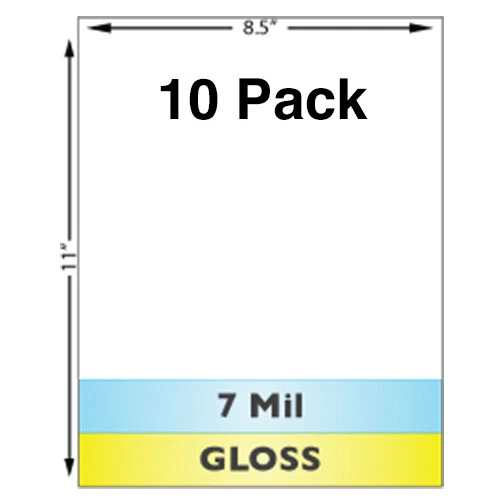 7 Mil Gloss Full Sheet (8.5" x 11") Laminates - 10 Pack - Use With Teslin ID