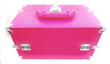 Jewelry/Makeup Travel Case,Pink Leather,Telescoping Drawers,Key,Handle12x7.5x6.5