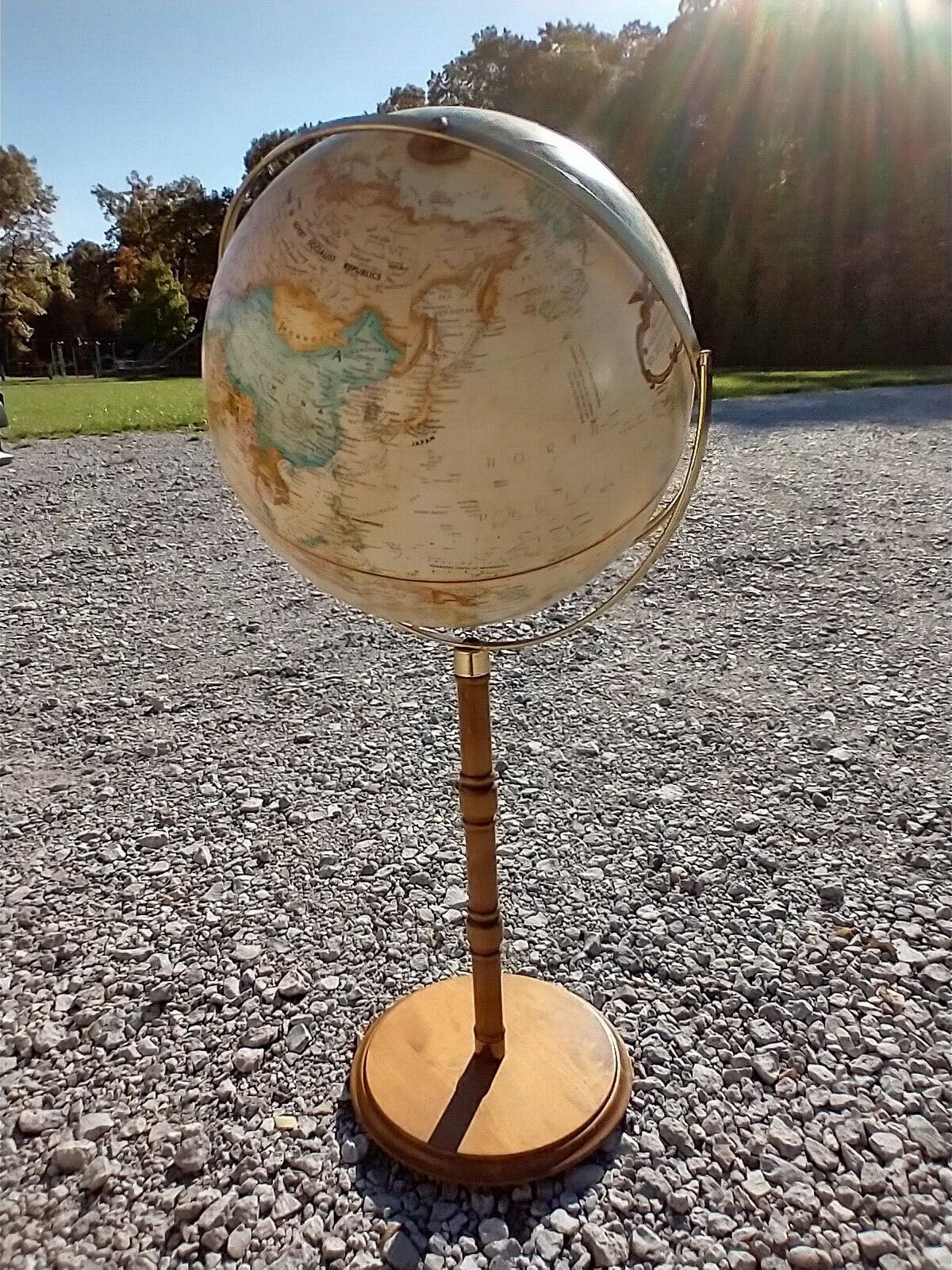 Vintage 16" Reploge World Classic Floor Globe L. Tolman Wood Pedestal
