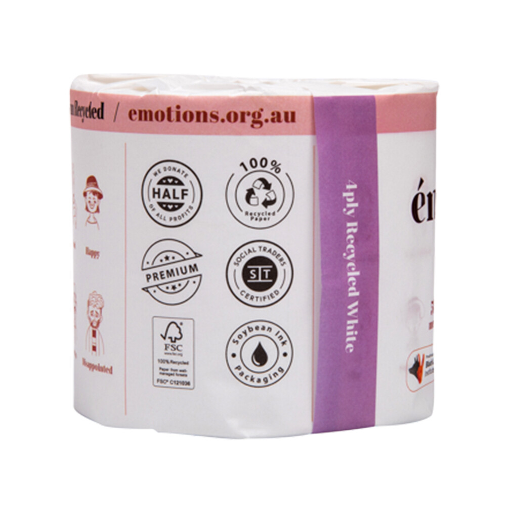 48PK Emotions Premium 100 Recycled Toilet Paper/Rolls 4ply 360 Sheets