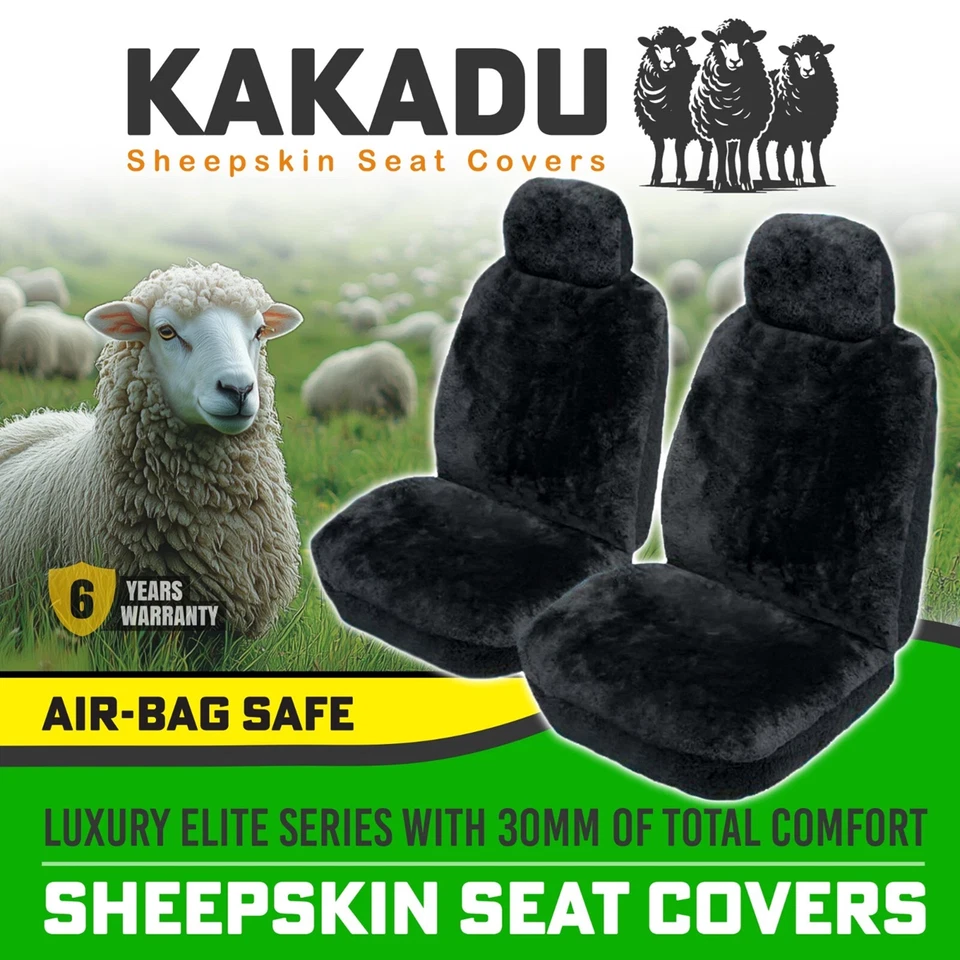 KAKADU Luxury Elite Series Sheepskin Black Seat Covers 6 Years Warranty 30mm