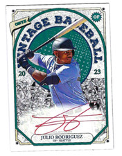 JULIO RODRIGUEZ 2023 ONYX VINTAGE BASEBALL ON CARD AUTO RED INK /25