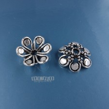2 Large Antiqued Solid Sterling Silver 13.5mm Floral Spacer Bead Caps 33817