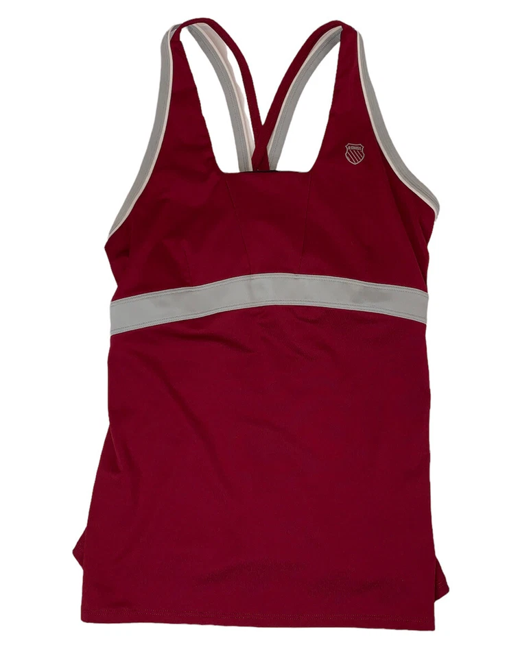 Camiseta deportiva a rayas gris borgoña K-SWISS para mujer correa sin mangas talla M forro elástico Foto 4 de 4