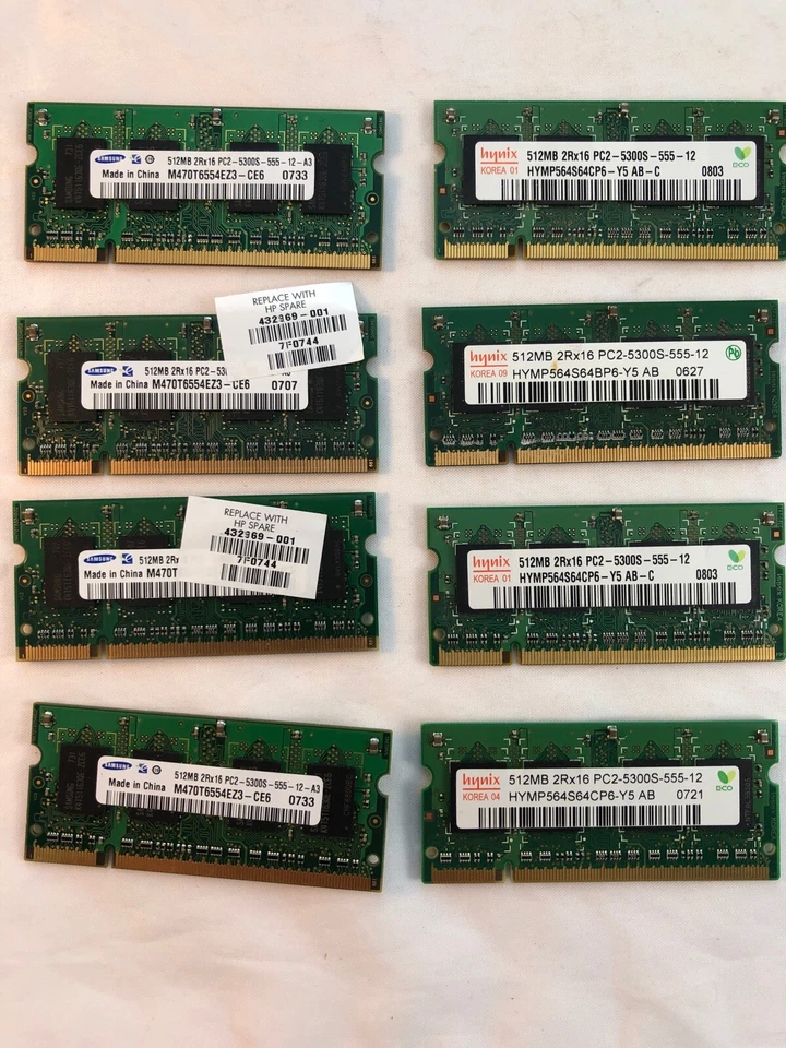 2pc Hynix Samsung DDR Laptop Notebook Memory 1GB (2X512MB) PC2-5300S-555-12 512m - Image 4 of 4