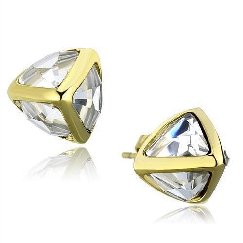 Stud Earrings Gold-Plated Stainless Steel with Synthetic Glass in Clear-image