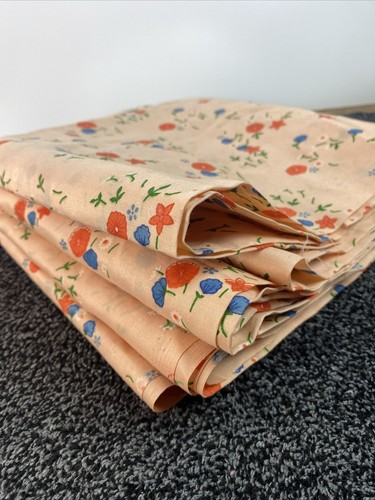4 Yds Vtg Cotton Fabric 43"W Printed Flowers Orange Blue Green Light Weight - Picture 5 of 7