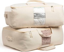 Canvas Storage Bags 2-Pack King Queen Comforter Organizer with Zipper
