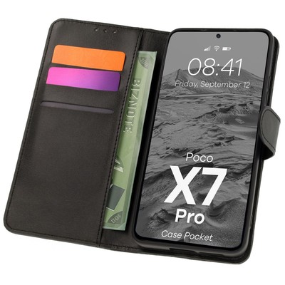 Handyhülle mit Klappe für Xiaomi Poco X7 Pro Bizon Case Cover Etui Schwarz