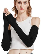  Wool Blend Warm Arm Warmers Super Soft Long Fingerless Gloves for Women Black
